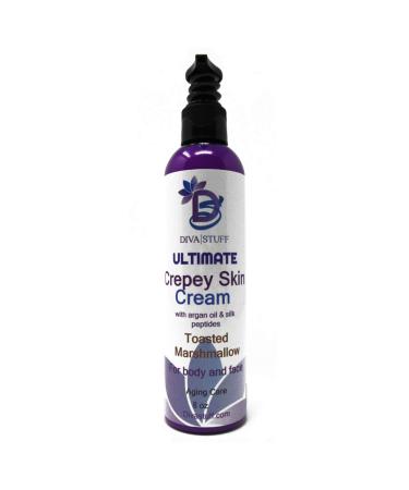 Diva Stuff Ultimate Crepey Skin Body & Face Cream with Hyaluronic Acid Argan Oil Silk Peptides and more for Dry & Damaged Skin 8oz - Toasted Marshmallow Scent (Made in the USA)