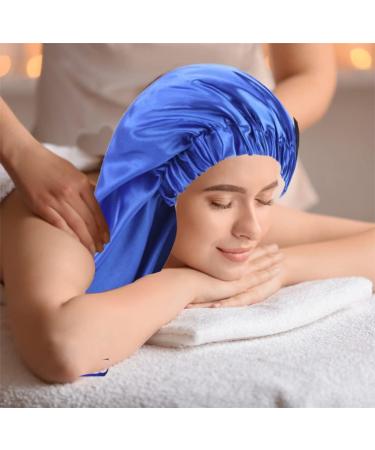 LadayPoa 2 Pcs Long Satin Sleep Cap for Women - Black+Blue | Silky Bonnet for Curly Hair Protection - Buy Online on SooperMarket.com