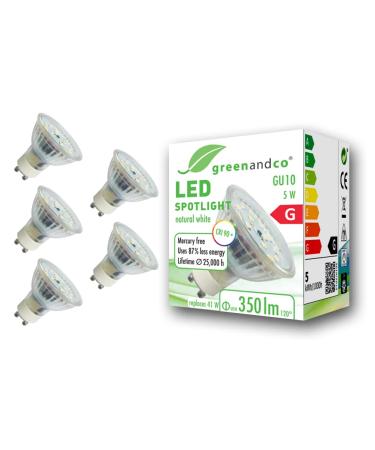 5x Greenandco CRI 90+ GU10 LED spot 5W 350 LM 110 4000K neutral white 230V flicker -free not dimmable 2 years guarantee 5W 4000K 110 5 pieces (1 Pack)