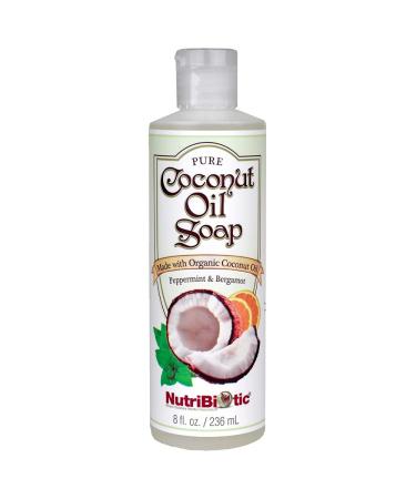 NutriBiotic   Pure Coconut Oil Soap  Peppermint & Bergamot  8 Oz. | Certified Organic  Unrefined  Biodegradable | Vegan & Made without GMOs  Gluten  Parabens Or Sulfates | Rich  Cleansing Lather