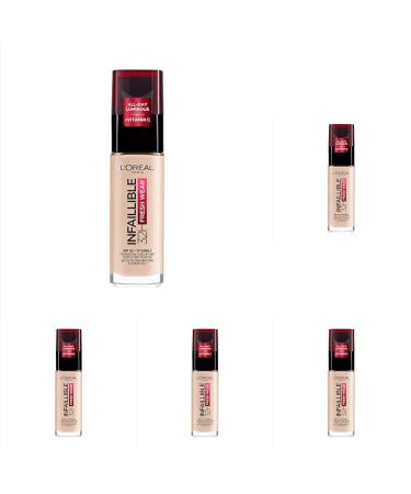 L'Or al Paris Liquid Foundation Full Coverage Lasting Wear With Vitamin C and SPF 25 Infallible 32H Fresh Wear 15 Porcelain (Pack of 5) 15 30 ml (Pack of 5)