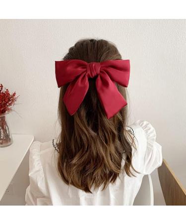2PCS Silky Satin Hair Bows Hair Clip Black Hair Ribbon Ponytail Holder Accessories Slides Metal Clips Hair Bow for Women Girls Toddlers Teens Kids (Bow Clip-Pink/Red) - Buy Online on SooperMarket.com