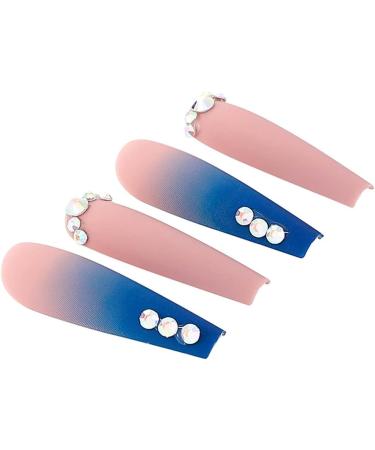 Brishow Coffin Rhinestone Press on Nails French Long Stick on Nails Ballerina Acrylic Fake Nails - Blue 24 Piece Set - Buy Online on SooperMarket.com
