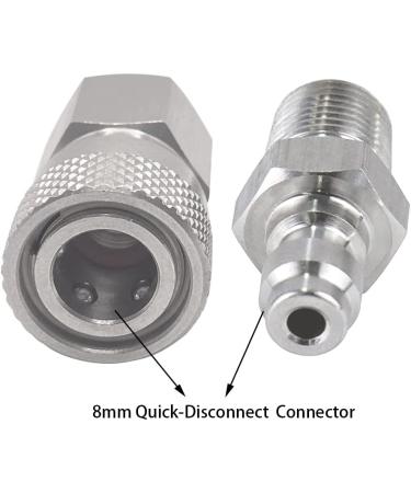 Stainless Steel 1/8 BSPP Female Connector & 8mm Male Plug Fill Nipple Quick-Disconnect Set for Paintball HPA CO2 Convertor - Universal Air Tool Fittings - Buy Online on SooperMarket.com