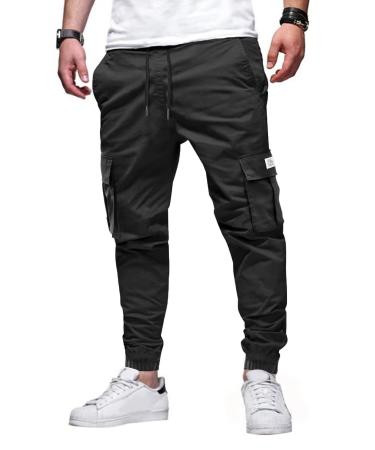 Elegancity Mens Cargo Trousers Casual Jogger Work Pants Regular Fit Drawstring Sweatpants Sports Bottoms with Pockets (38-46) 34 A-black