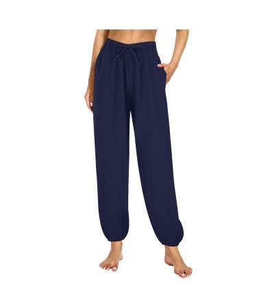 Rytejfes linen pants women long summer white light fabric trousers Elegant stretch wide leg linen summer pants airy short size pump pair of leisure pants hint pants 16*!Black XL
