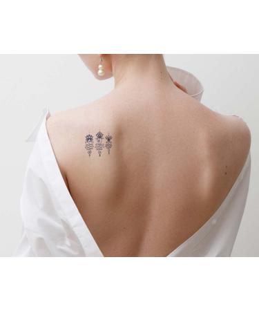 Unalome Lotus Semi-Permanent Tattoo - 4 Sheets, Navy Blue, Lasts 1-2 Weeks | Adult Men & Women Chest, Neck, Arm | Spiritual Symbol - Buy Online on SooperMarket.com