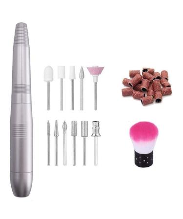 iFCOW Electric Nail Drill Kit Portable USB Electric Nail Drill Kit for Manicure Pedicure Nail Polishing Shaping 11 Nail Drill Bits + 16 Sanding Bands Silver