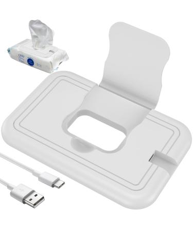 Eummy USB Baby Wipe Warmer Travel Size Portable Wipe Warmer Lightweight Travel Diaper Wipe Warmer Even Fast Heating Heated Baby Wipes Warmer Temperature Keep at 40-55 for Home Car Travel 5.9 3.9 0.39 White