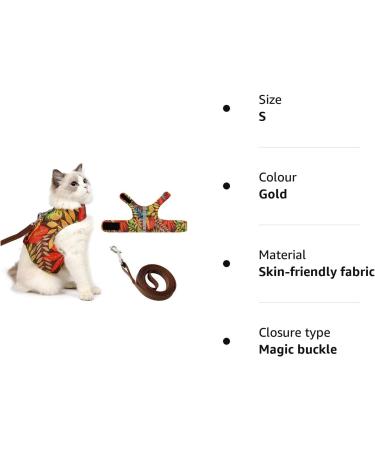 Escape Proof Cat Harness and Leash Set - Air Mesh Vest for Small Dogs - Reflective Gold S - Buy Online on SooperMarket.com