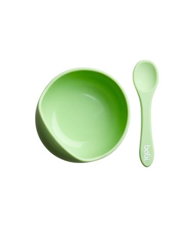 Babi Baby Toddler Suction Bowl & Matching Spoon Set 100% Food Grade Silicone with Stay Put Silicone Suction (Green)