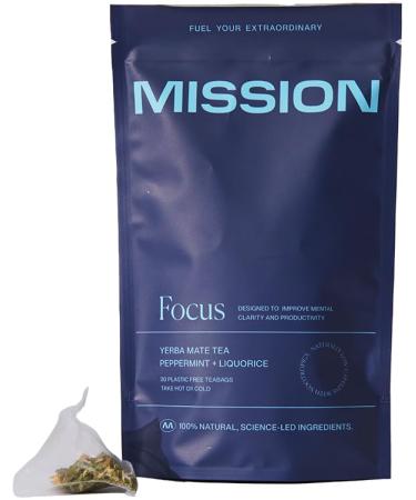 MISSION - Focus Tea - Yerba Mate Tea with Mint & Liquorice - Improve Mental Clarity - 30 Pyramid Tea Bags Focus 30 Teabags