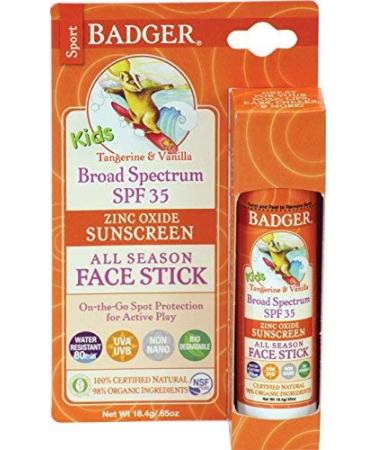 Badger - SPF 35 Clear Zinc Kids Sunscreen Stick - Tangerine & Vanilla - Broad Spectrum Water Resistant Reef Safe Sunscreen, Natural Mineral Sunscreen with Organic Ingredients .65 oz