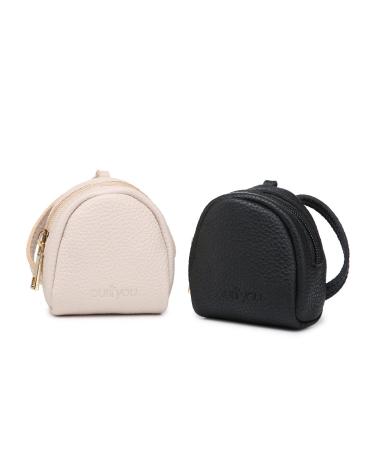 Premium Leather Pacifier and Nipple Shield Cases - Set of 2 Black & Beige | Case for Diaper Bag & Stroller | Pacifier Box for Travel | Keeps Baby s Binkies Clean and Accessible by purifyou Black & Beige 2 Count (Pack of ...