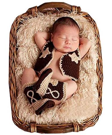 Pinbo Newborn Baby Photography Prop Crochet Knitted Cowboy Vest Shoes Coffee