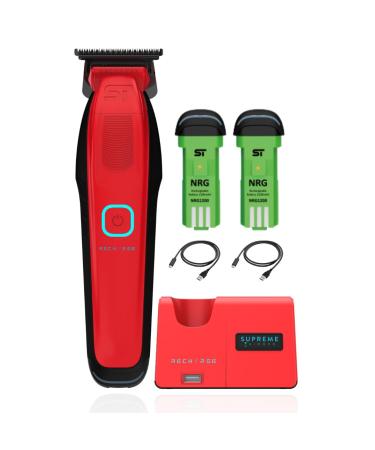 Supreme Trimmer Recharge Zero Gap Trimmer for Barbers | 7500+ RPM Removable Battery Smart USB Charging Stand + iPhone/Android Charging | ST777 Red