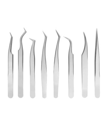 Stainless Steel 8-Part Eyelash Tweezers Set - Ergonomic Design & Fine Lace for Precision - Perfect for Eyelash Extensions - Buy Online on SooperMarket.com