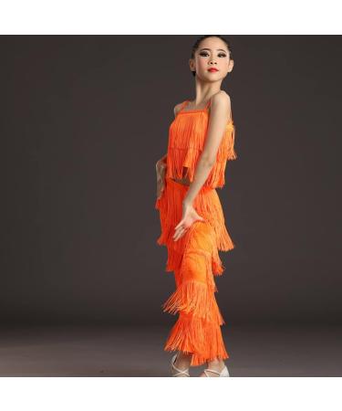 Adult Women's Fringe Latin Dance Pants - Black Tassel Performance Costume - Orange - Medium - Buy Online on SooperMarket.com