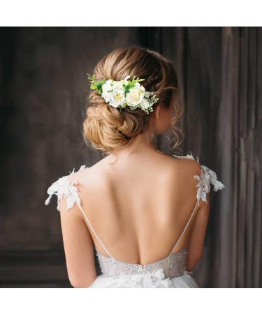 4 Pack Artificial Rose Flower Metal Silver Hair Combs - Wedding Hair Clips & Barrettes for Women - Buy Online on SooperMarket.com