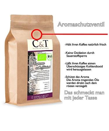 C&T Bio Espresso Crema Decaffeinated Coffee | 100% Arabica Whole Beans 500g | Eco-Friendly Kraft Bag - International Shipping Available - Buy Online on SooperMarket.com