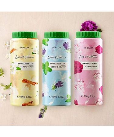 Buy Oriflame Love Nature Fragranced Talc Set - Floral Bloom Sandal Caress & Cooling Delight | 100g | Best International Shipping - Buy Online on SooperMarket.com