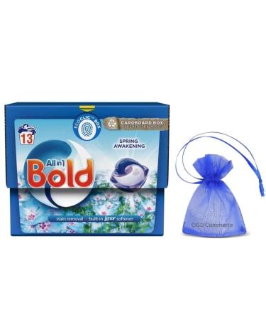 Bold All-in-1 Pods Laundry Washing Capsules 13capsules Built in Lenor Softener Spring Awakening Scent 1Pk + Our Gift for You: Organza Small Bag Spring Awakening 13 count (Pack of 1)