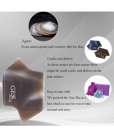 GESS Liyan Agate Gua Sha Facial Tool | 6-Edge Spa Massage Stone for Face Neck & Body | Natural Agate for Fine Lines & Muscle Relaxation - Buy Online on SooperMarket.com
