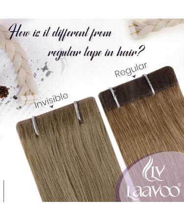 LAAVOO Virgin Tape Extensions | Real Hair Ombre Brown Seamless 45cm | Invisible Balayage Extensions | 5PCS 12.5g | Premium Quality - Buy Online on SooperMarket.com