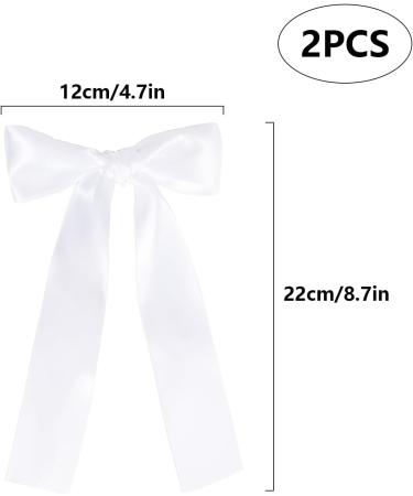 2 Pack Hair Bows for Girls and Women Large Bow Hair Clips Hair Barrette with Long Silky Satin White Hair Accessories for Girls(White) - Buy Online on SooperMarket.com