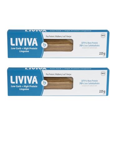 LIVIVA Low Carb High Protein KETO Linguine Pasta - 27g of Protein 8g Net Carbs Diabetic-Friendly - Made with Pea Protein Mulberry Leaf and Konjac (Pack of 2) Pack of 2 - Linguine 225g (Pack of 2)