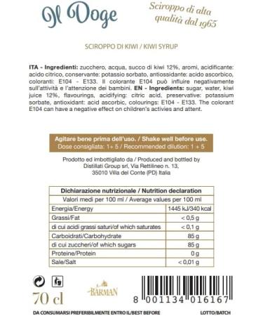 BARMAN IL DOGE Kiwi Syrup 70cl - Buy Online on SooperMarket.com