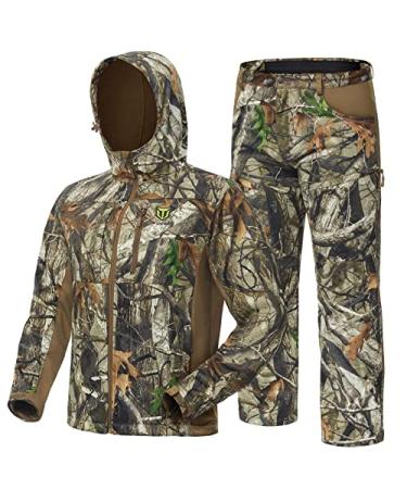 TIDEWE Hunting Clothes for Men with Fleece Lining, Safety Strap Compatible Water Resistant Silent Hunting Jacket and Pants Next Camo G2 Medium