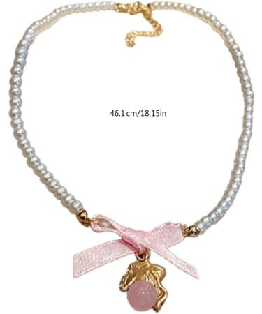 Oralgos Elegant Pearl Necklace with Bow | Adjustable Collarbone Chain for Weddings & Special Occasions - Silver - Buy Online on SooperMarket.com