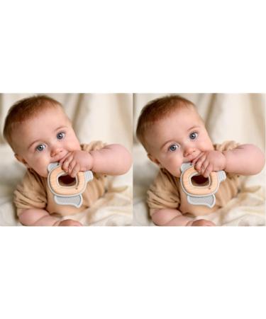 Nuby Natural Wood & Silicone Teether: Elephant 3M+ Gray (80802) (Pack of 2) grey Pack of 2