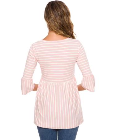 Love2Mi Women Maternity Blouse XL Pink Stripe | Pregnancy Shirt 3/4 Bell-Sleeve | Striped Maternity Clothes - Buy Online on SooperMarket.com