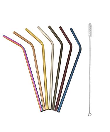 Knadgbft 7Pcs 300mm Stainless Steel Straws Metal Colors Fits 40 Oz Reusable Ecofriendly Plus Cleaning Brush