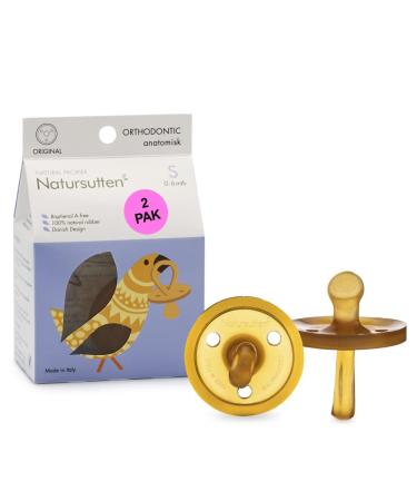 Natursutten Pacifiers 0-6 Months - 2-Pack Original Shield Orthodontic Nipple Natural Rubber Safe & Soft BPA-Free Pacifiers for Breastfeeding Babies - Newborn Pacifiers Made in Italy 1 Count (Pack of 2) Original/Orthodont...