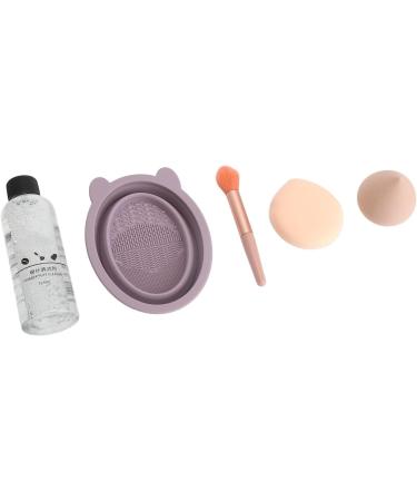 Makeup Brush Cleaner Kit 5 Pieces Textured Multifunctional Residue Removal Purple Makeup Brush Scrubber with Cosmetic Brush for Daily Use - Buy Online on SooperMarket.com