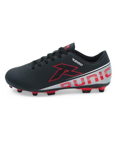 RUNIC Soccer Cleats Women Boys Girls Kids Unisex Soccer Shoes Firm Ground 7.5 Women/6.5 Men Black/Red