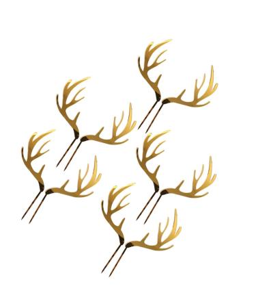 MAGICLULU 5pcs Antlers Happy Birthday Cake Topper Reindeer Antler Acrylic Cake Topper for Xmas Birthday Wedding Party Supplies Gloden