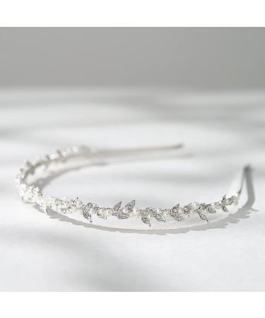 SWEETV Silver Crystal Rhinestone Bridal Headband with Pearls - Wedding Hair Accessories for Women - Buy Online on SooperMarket.com