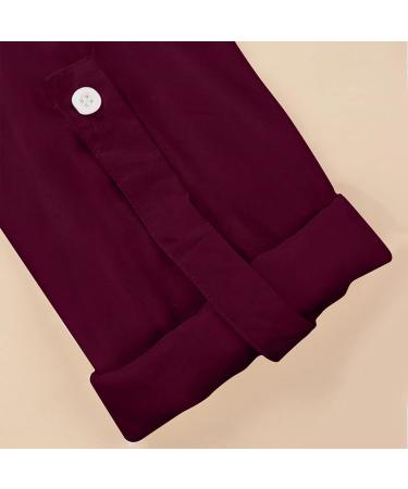 LCZIWO Women's Solid Wine Maxi Dress - Rolled-Up Long Sleeve, Slim Fit Button Up Casual Dress (XX-Large) - Buy Online on SooperMarket.com