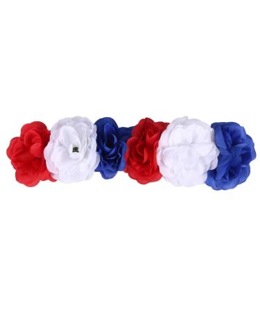 minkissy Rose Flower Headband Day of the Dead Headpiece Wedding Festival Headband for Christmas Halloween (Red White Blue)