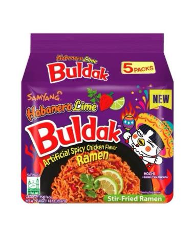 Samyang Buldak Habanero Lime Hot Chicken Flavour Buldak Ramen Noodles 135g (Pack of 5)