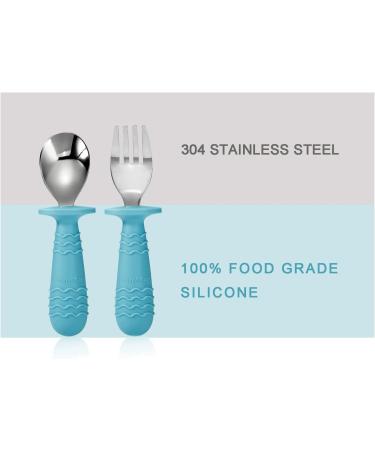 PandaEar 4 Set Baby Toddler Silicone Stainless Steel Utensils Silverware Spoon Fork - BPA Free, Anti-Choke Design (Blue&Grey) - Buy Online on SooperMarket.com