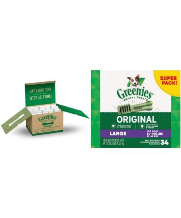 GREENIES Dog Treats Original Regular Natural Dental Care (72 Treats) 72oz. Pack & Dog Treats Original Large Natural Dental Care (34 Treats) 54oz. Pack 72 Count (Pack of 1) Treats + Dog Treats 54oz.