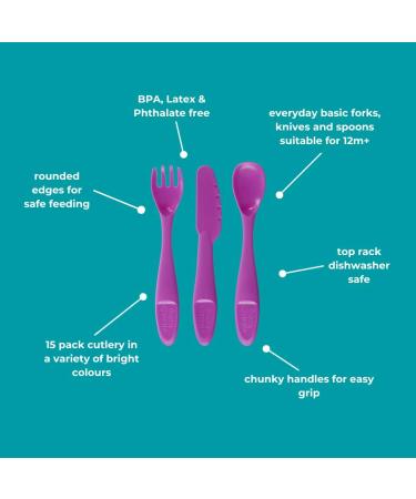 Vital Baby Nourish Perfectly Simple Cutlery 15pk - Baby Weaning and Feeding Set - Bright Colors - BPA Free - Durable - 12m - Buy Online on SooperMarket.com