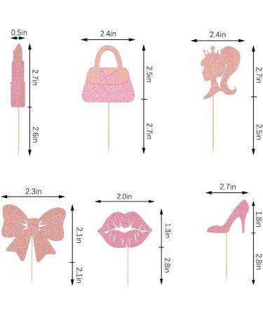 24 PCS Hot Pink Girl Cake Toppers - Glitter Princess Birthday Cupcake Decorations - High Heel Lipstick bowknot Cupcake Picks for Wedding Baby Shower Anniversary Girl Birthday Themed Party Supplies - Buy Online on SooperMarket.com