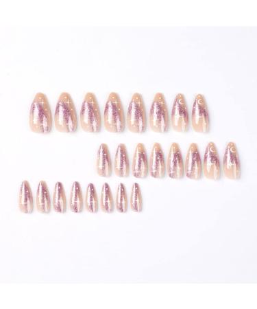 RikView French Tip Medium Acrylic Almond Nail Set - 24 PC Nude & Purple Stick-On Nails - Buy Online on SooperMarket.com