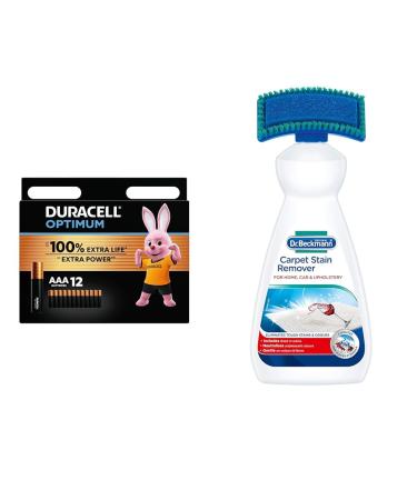 Duracell Optimum AAA Batteries - Alkaline Batteries 1.5V - Meets Demands Of Modern Devices - 100% Recyclable LR03 MX2400 & Dr. Beckmann Carpet Stain Remover 650ml Packaging may vary